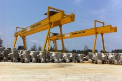 Two yellow gantry cranes from the best crane supplier in Malaysia, Liftech Engineering.
